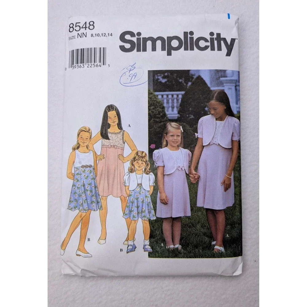 Simplicity 8548 Girls Dress Bolero Jacket Sewing Pattern Size 8-14 1998 Uncut